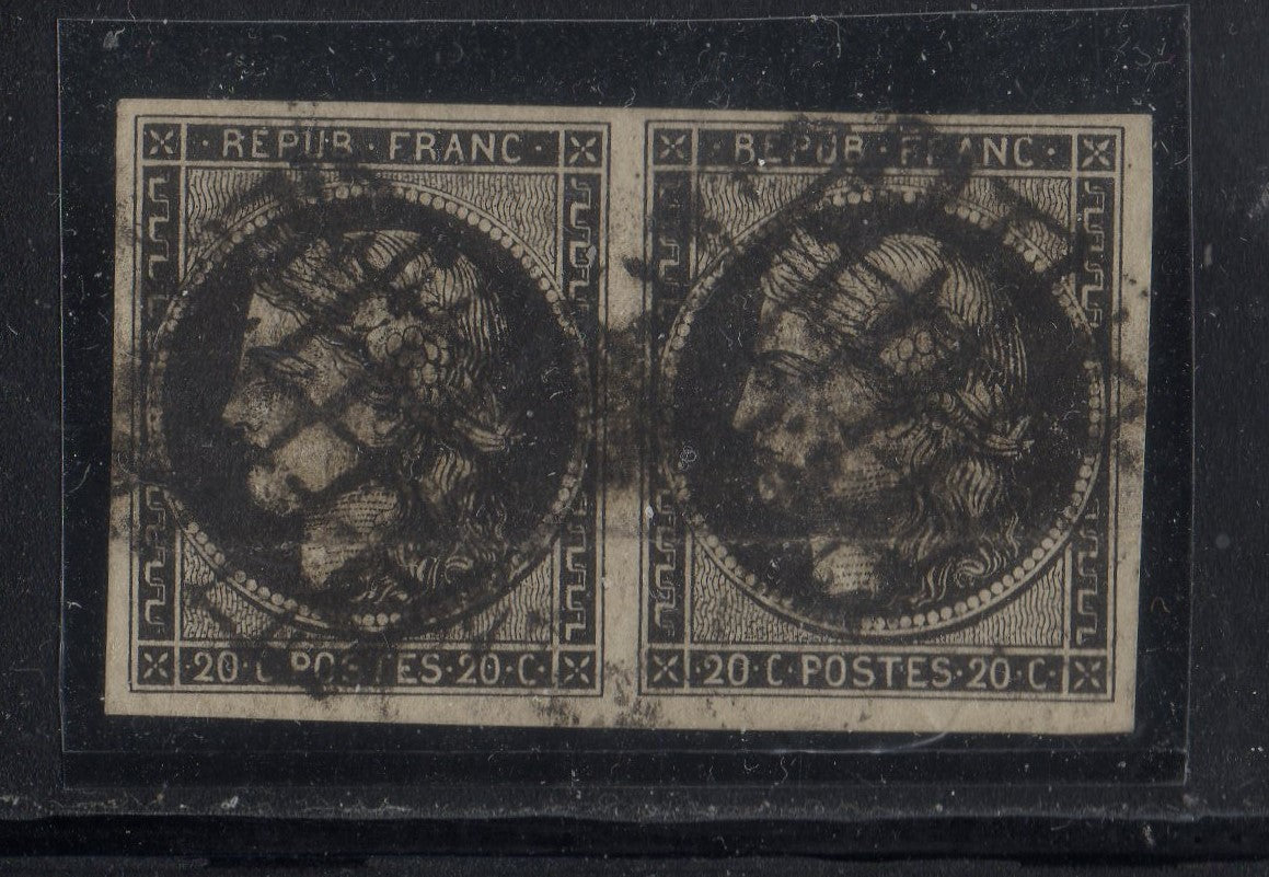 FRANCE ! PAIRE de Timbres Cérès de 1849 n°3c Gris noir