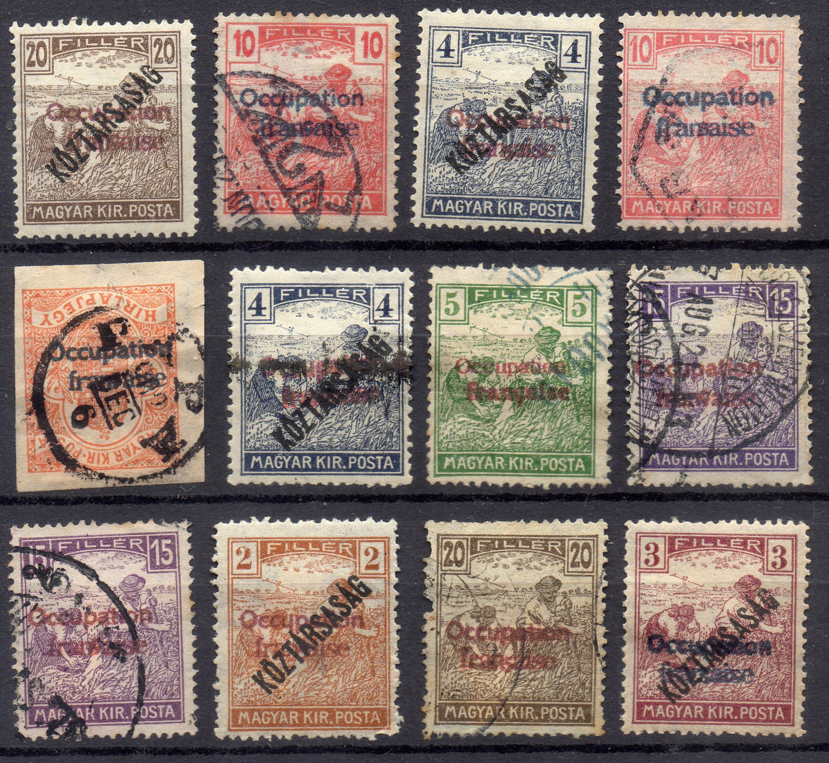 Lot de 12 timbres d’Hongrie de 1919