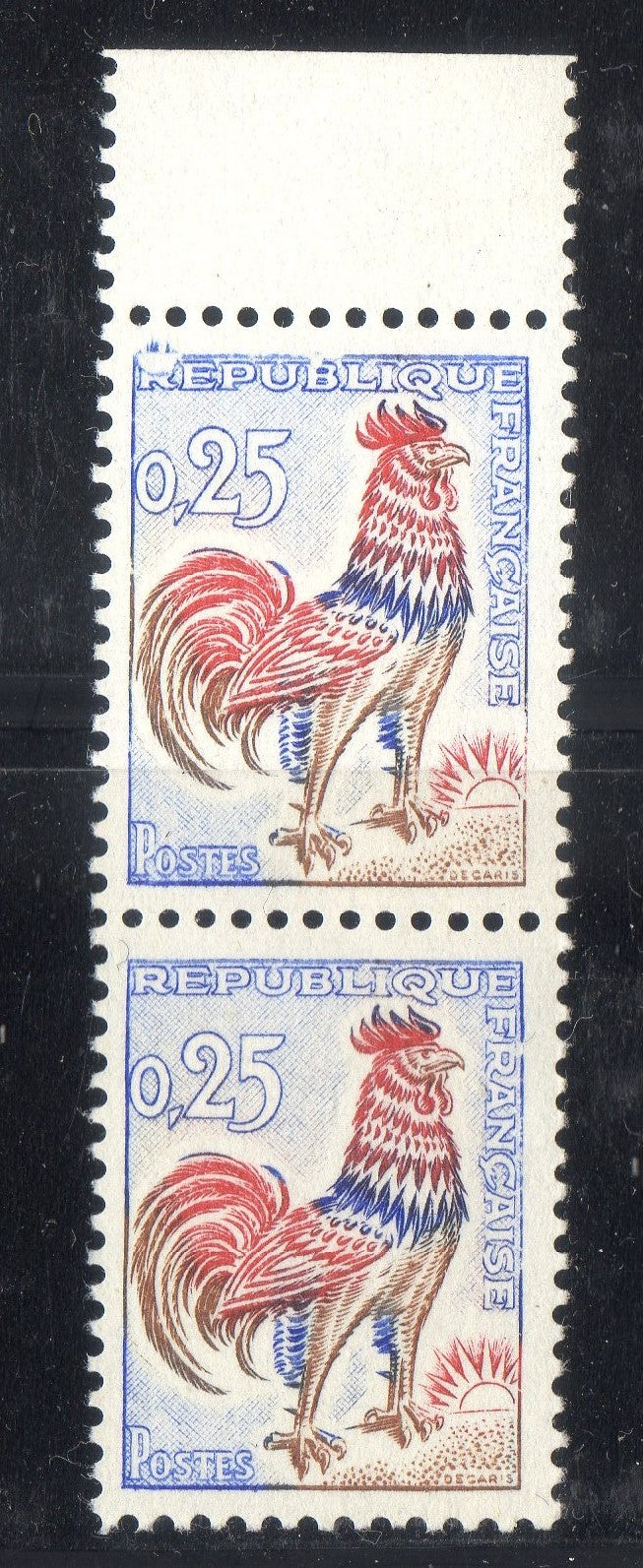 FRANCE ! PAIRE de Timbres NEUFS Coq de 1963 n°1331 Défaut d'Impression