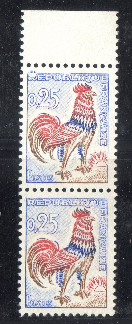 FRANCE ! PAIRE de Timbres NEUFS Coq de 1963 n°1331 Défaut d'Impression