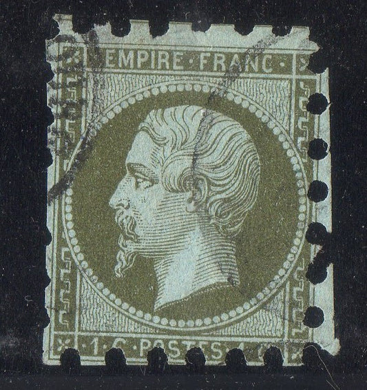 FRANCE ! Timbre Napoléon de 1860 n°11 1c olive Piquage de Suze