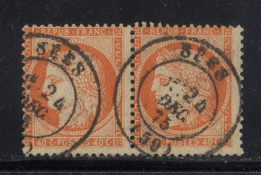 FRANCE ! PAIRE de Timbres Cérès de 1870 n°38c orange vif