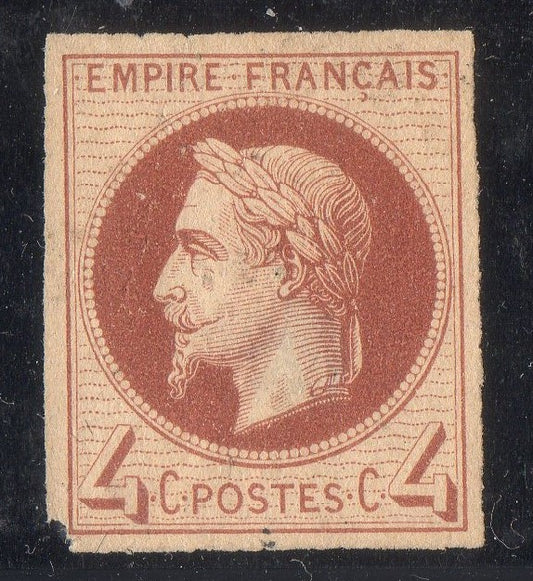 FRANCE ! RARE Timbre Napoléon NEUF Non Dentelé de 1862 4c Rouge Brun