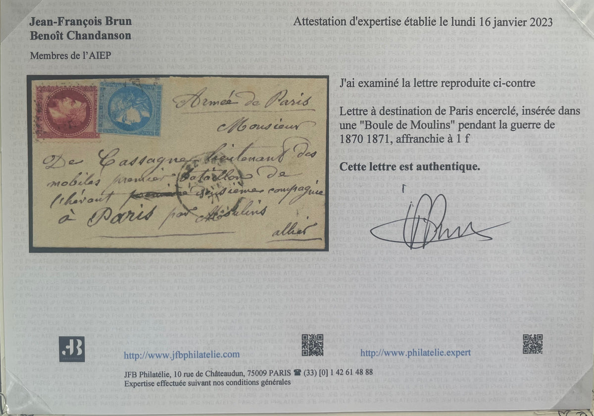 France : Lettre insérée dans une Boule de Moulins