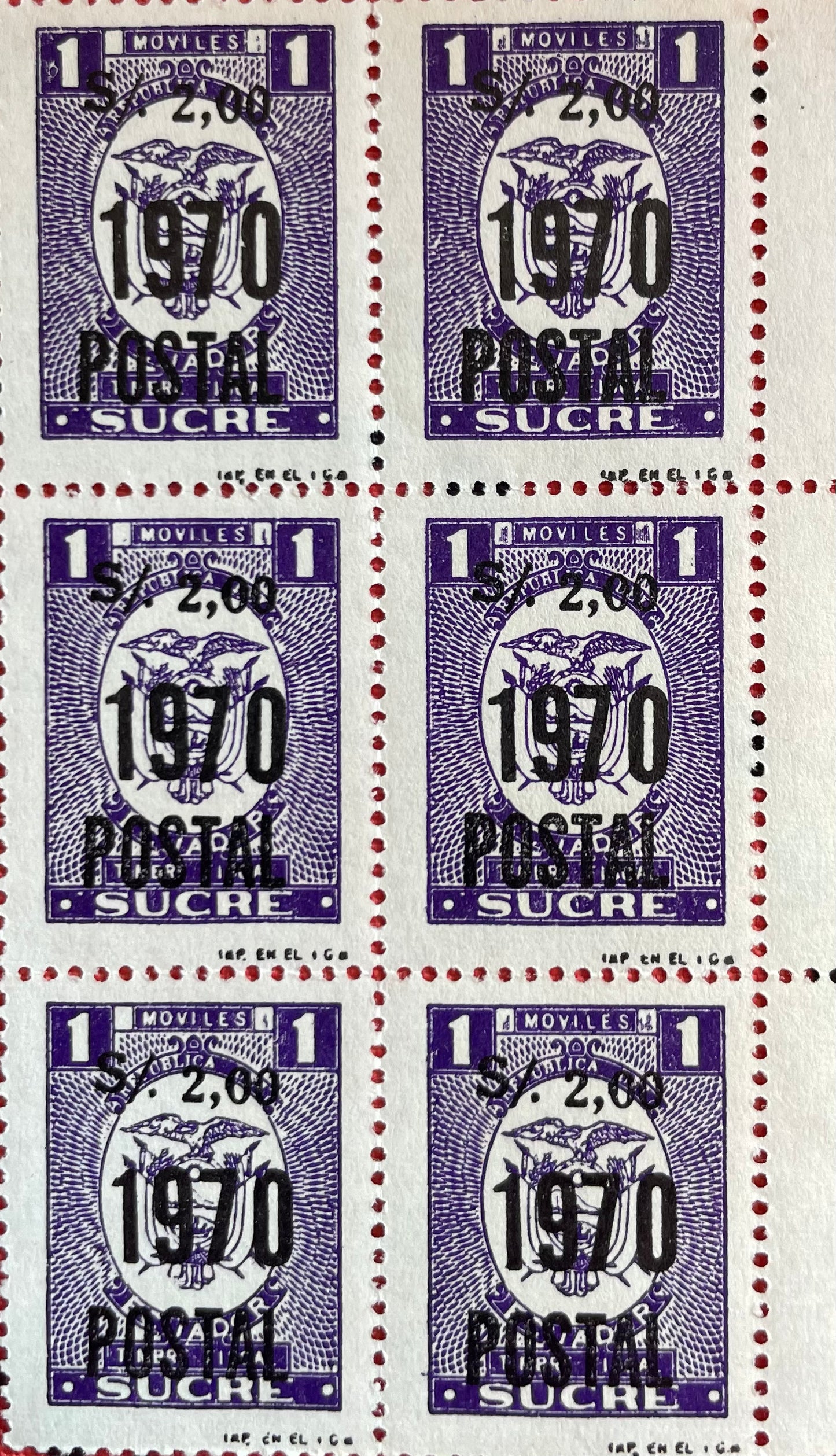 Bolivie : Bloc de timbres neuf surchargés de 1970