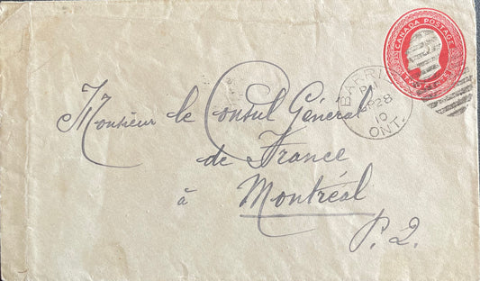 Canada : Timbre imprimé sur Lettre destinée au consul général de France à Montréal 1910