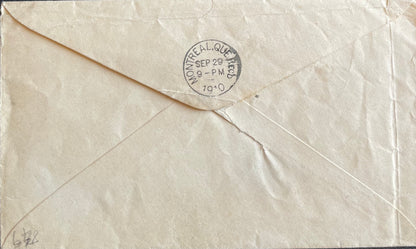Canada : Timbre imprimé sur Lettre destinée au consul général de France à Montréal 1910