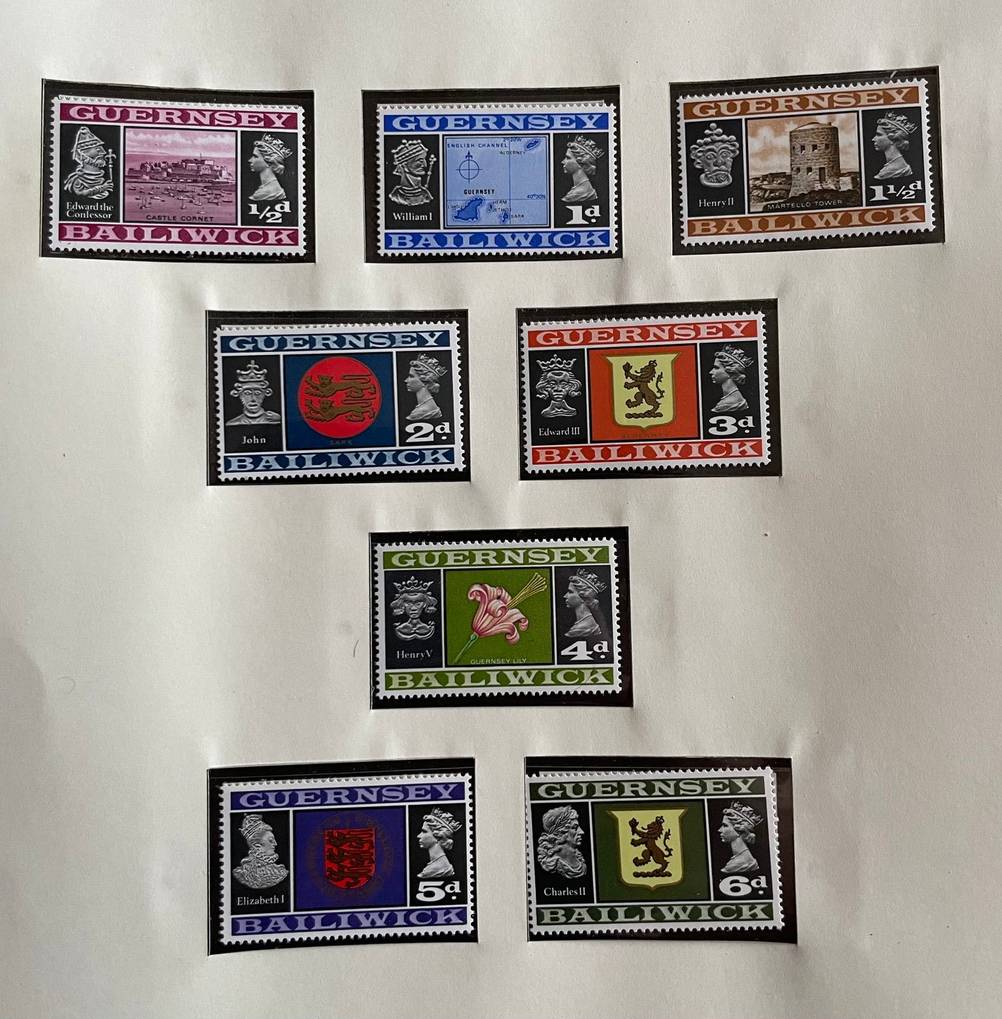 Grande-Bretagne : Suite de timbres Ile de Guernesey du n°1 au n°18 depuis 1969