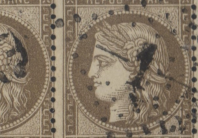 FRANCE ! BANDE de 3 Timbres Cérès de 1872 n°56 brun verdâtre