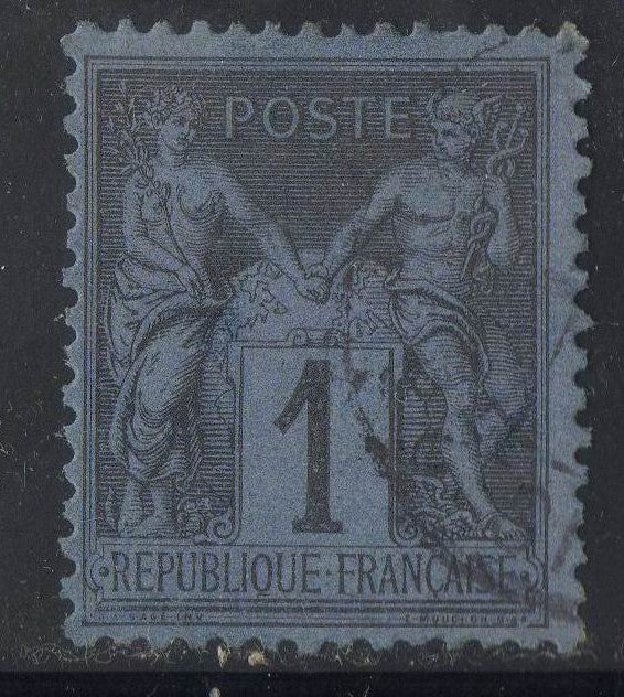 FRANCE !  Timbre ancien SAGE de 1877 n°83 variété de bleu