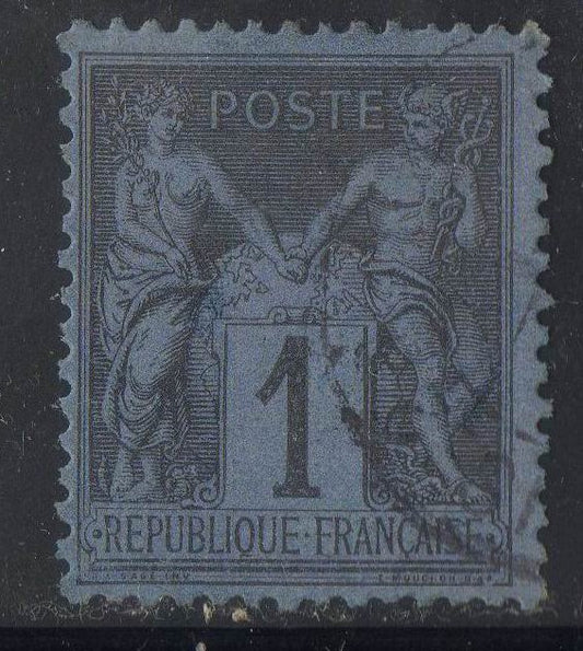 FRANCE !  Timbre ancien SAGE de 1877 n°83 variété de bleu
