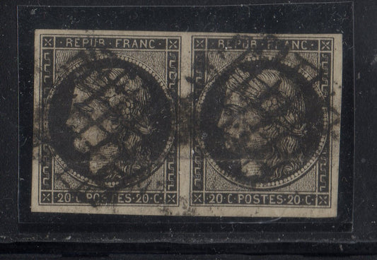 FRANCE !  PAIRE de Timbres Cérès de 1849 n°3c Gris noir