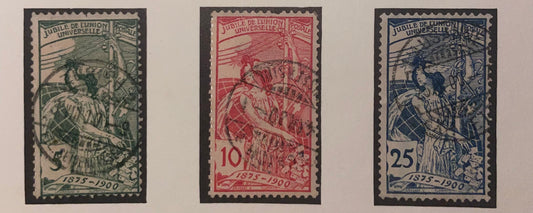 SUISSE ! Timbres anciens de 1900 n°86 à 88 25eme Anniv. de l'U.P.U.