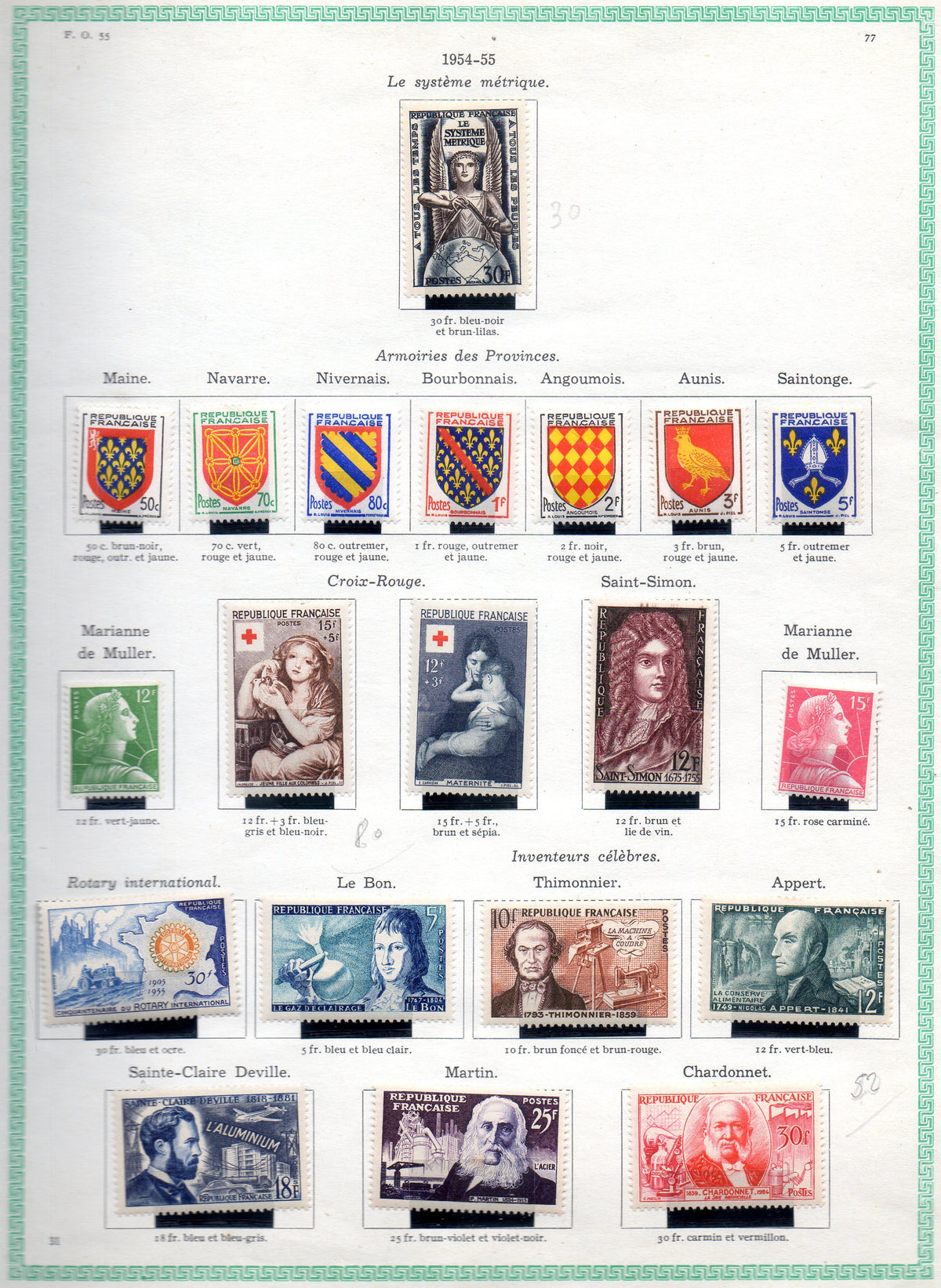 FRANCE ! PAGE de Timbres NEUFS depuis 1953-1954