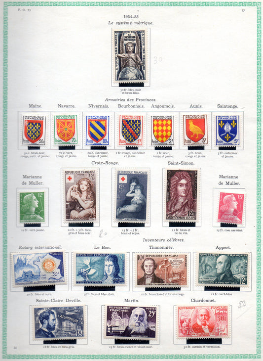 FRANCE ! PAGE de Timbres NEUFS depuis 1953-1954