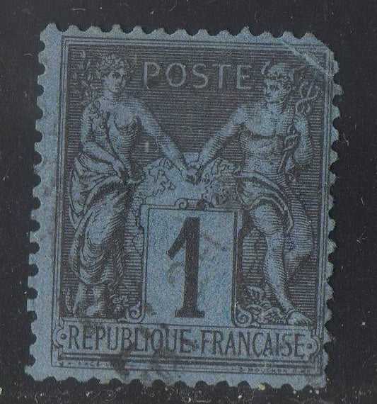FRANCE !  Timbre ancien SAGE de 1877 n°83 variété de bleu